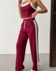 Kadın Bordo Crop Atletli Yüksek Bel Beli Lastikli Geniş Paça Pantolon Alt Üst Yazlık Eşofman Takım