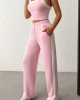 Kadın Pembe Crop Atletli Yüksek Bel Beli Lastikli Geniş Paça Pantolon Alt Üst Yazlık Eşofman Takım
