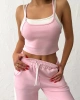 Kadın Pembe Crop Atletli Yüksek Bel Beli Lastikli Geniş Paça Pantolon Alt Üst Yazlık Eşofman Takım