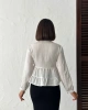 Kadın Beyaz Dantel Nakış İşlemeli Beli Pileli Hakim Yaka Gömlek