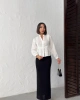 Kadın Beyaz Dantel Nakış İşlemeli Beli Pileli Hakim Yaka Gömlek