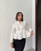 Kadın Beyaz Dantel Nakış İşlemeli Beli Pileli Hakim Yaka Gömlek