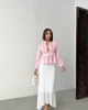 Kadın Şeker Pembe Dantel Nakış İşlemeli Beli Pileli Hakim Yaka Gömlek
