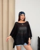 Kadın Siyah Kayık Madonna Yaka Panço Görünümlü Şık Oversize Yazlık Mevsimlik File Bluz