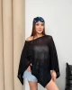 Kadın Siyah Kayık Madonna Yaka Panço Görünümlü Şık Oversize Yazlık Mevsimlik File Bluz