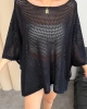 Kadın Siyah Kayık Madonna Yaka Panço Görünümlü Şık Oversize Yazlık Mevsimlik File Bluz