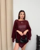 Kadın Bordo Kayık Madonna Yaka Panço Görünümlü Şık Oversize Yazlık Mevsimlik File Bluz