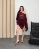 Kadın Bordo Kayık Madonna Yaka Panço Görünümlü Şık Oversize Yazlık Mevsimlik File Bluz