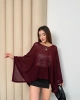 Kadın Bordo Kayık Madonna Yaka Panço Görünümlü Şık Oversize Yazlık Mevsimlik File Bluz
