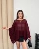 Kadın Bordo Kayık Madonna Yaka Panço Görünümlü Şık Oversize Yazlık Mevsimlik File Bluz