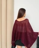 Kadın Bordo Kayık Madonna Yaka Panço Görünümlü Şık Oversize Yazlık Mevsimlik File Bluz
