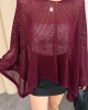 Kadın Bordo Kayık Madonna Yaka Panço Görünümlü Şık Oversize Yazlık Mevsimlik File Bluz