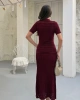 Kadın Bordo Simli Astarlı Kısa Kol Yazlık Kumaş Uzun Zarif Triko Elbise (S/M)