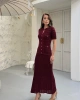 Kadın Bordo Simli Astarlı Kısa Kol Yazlık Kumaş Uzun Zarif Triko Elbise (S/M)