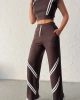 Kadın Kahverengi Şerit Detaylı Crop Bluz Yüksek Bel Bol Paça Pantolon Alt Üst İkili Takım