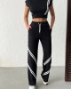 Kadın Siyah Şerit Detaylı Crop Bluz Yüksek Bel Bol Paça Pantolon Alt Üst İkili Takım