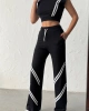 Kadın Siyah Şerit Detaylı Crop Bluz Yüksek Bel Bol Paça Pantolon Alt Üst İkili Takım