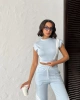 Kadın Yaz Mavisi Şerit Detaylı Crop Bluz Yüksek Bel Bol Paça Pantolon Alt Üst İkili Takım