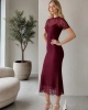Kadın Bordo Kısa Kol Astarlı Yazlık Zarif Dantel Elbise