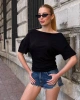 Kadın Siyah Kayık Madonna Yaka Likralı Lüx Kalite Şık Esnek Bluz