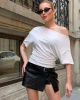 Kadın Beyaz Kayık Madonna Yaka Likralı Lüx Kalite Şık Esnek Bluz