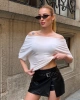 Kadın Beyaz Kayık Madonna Yaka Likralı Lüx Kalite Şık Esnek Bluz