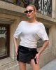 Kadın Beyaz Kayık Madonna Yaka Likralı Lüx Kalite Şık Esnek Bluz