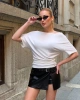 Kadın Beyaz Kayık Madonna Yaka Likralı Lüx Kalite Şık Esnek Bluz