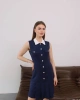 Kadın Lacivert Şık Beyaz Yakalı Kolsuz Mini Elbise