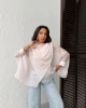 Kadın Beyaz Oversize Salaş Asimetrik Kesim Transparan Yazlık Şık Gömlek Pelerin Bluz