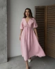 Kadın V Yaka Pembe Müslin Kumaş Kısa Kol Elbise