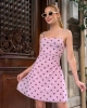 Kadın Pembe Puantiyeli Beli Büzgülü İnce Askılı Astarlı Mini Tül Elbise