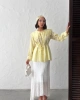 Kadın Yaz Sarısı Vintage Bebe Yaka Dantelli Kuşaklı Yazlık Uzun Kol Gömlek Tunik