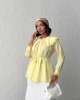 Kadın Yaz Sarısı Vintage Bebe Yaka Dantelli Kuşaklı Yazlık Uzun Kol Gömlek Tunik