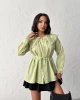 Kadın Çağla Yeşili Vintage Bebe Yaka Dantelli Kuşaklı Yazlık Uzun Kol Gömlek Tunik