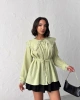 Kadın Çağla Yeşili Vintage Bebe Yaka Dantelli Kuşaklı Yazlık Uzun Kol Gömlek Tunik