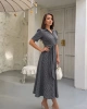 Kadın Siyah Beyaz Pötikare Desenli Vintage Stil Kuşaklı Midi Boy Gömlek Elbise