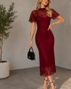 Kadın Bordo Astarlı Vücuda Oturan Midi Boy Şık Tül Elbise