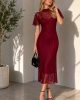 Kadın Bordo Astarlı Vücuda Oturan Midi Boy Şık Tül Elbise