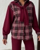 Kadın Bordo Omuzdan Bağlamalı Ekose Gömlek ve Pantolon 2li Takım