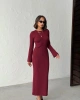 Kadın Bordo Uzun kol Şık Zarif Midi Boy Triko Elbise