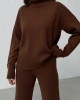 Kadın Acı Kahverengi Kol Düğme Detaylı Bluz Etek Alt Üst İkili Triko Takım