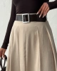Kadın Bej Kemerli Tensel Kumaş Önden Yırtmaç Detaylı Premium Kalite Etek