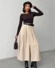 Kadın Bej Kemerli Tensel Kumaş Önden Yırtmaç Detaylı Premium Kalite Etek