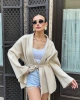 Kadın Bej Kemerli Triko Kimono Hırka