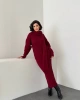 Kadın Bordo Atkılı Saç Örgülü Etek Kazak Atkı 3lü Takım