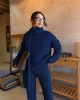 Kadın Lacivert Atkılı Saç Örgülü Pantolon Kazak Atkı 3lü Takım