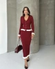 Kadın Bordo Fitilli Fırfır Detaylı Etek Bluz Zarif Triko Takım (S Beden)
