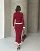 Kadın Bordo Fitilli Fırfır Detaylı Etek Bluz Zarif Triko Takım (S Beden)