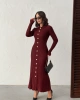 Kadın Bordo Gold Düğme detaylı Fitilli Uzun Triko Elbise
